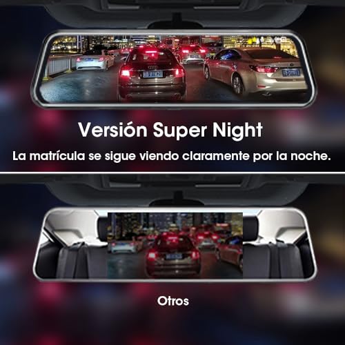 Jansite 10" Mirror Dash CCM Cámara Frontal de Coche Pantalla Tácti Retrovisor, Delantera y Trasera 1080P Streaming Media con Cables de 10 m Lente Doble Súper Visión Nocturna Gran Angular de 170° - imagen 3