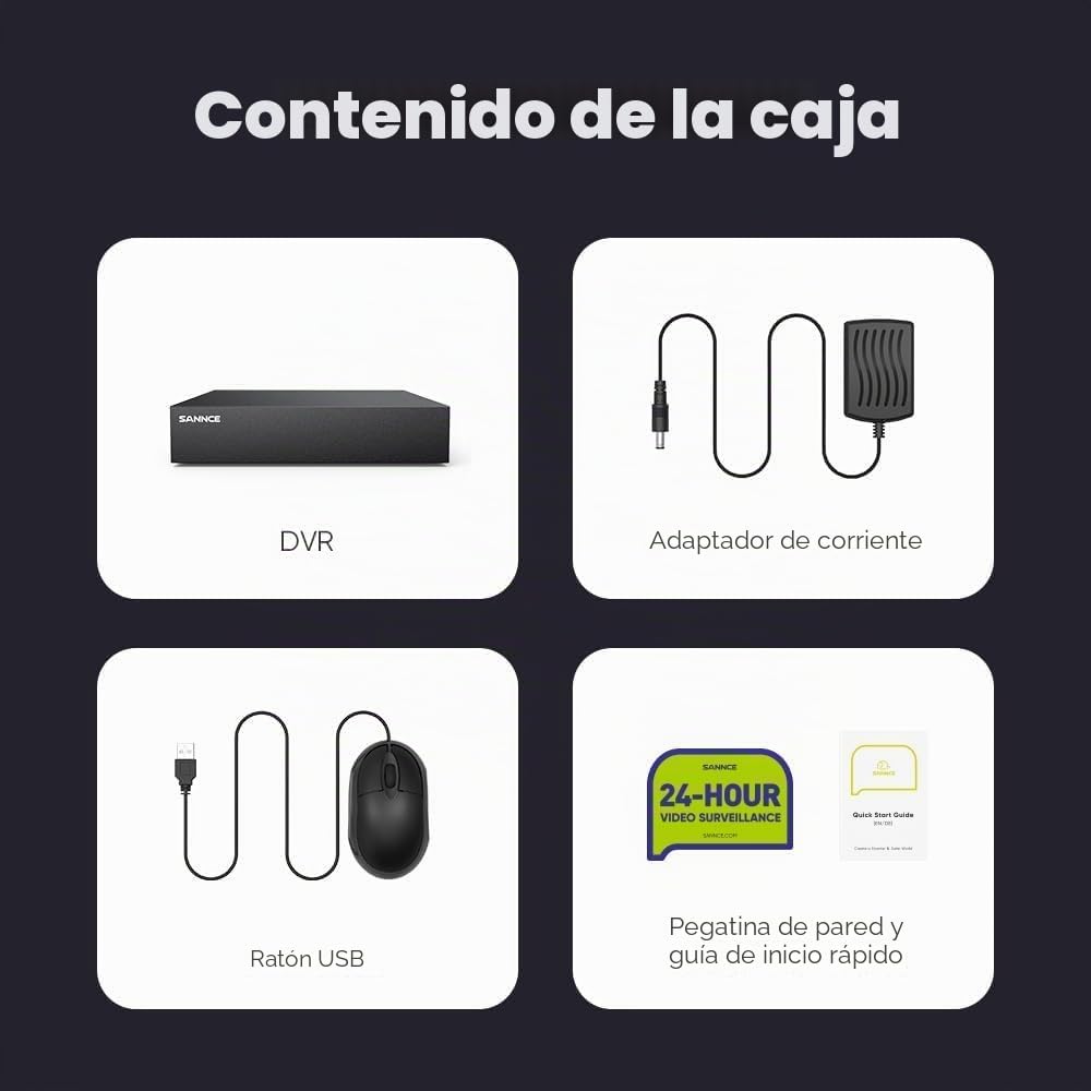 SANNCE Kit de Seguridad 8CH DVR 1080P AHD/TVI/CVI/CBVS/IP 5 en 1 H.265+ P2P CCTV Seguridad Detección de Movimiento Alarma Email para Cámara de Vigilancia-Sin HDD