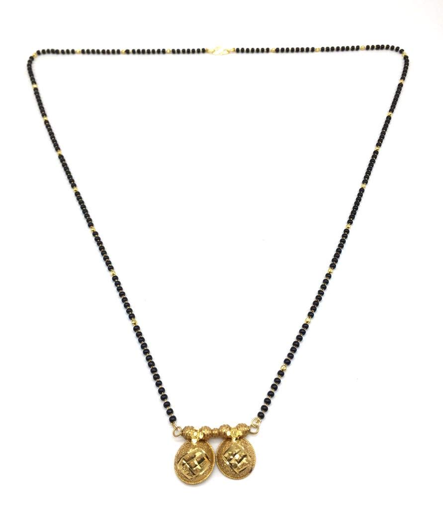 Jewellery Women's Pride Gold Plated Alloy 2 Vati Tanmaniya Pendant Mangalsutra 32-inch Length Chain Traditional Golden Black Mani Beads Single Line Layer Long Necklace for Girls-image-28