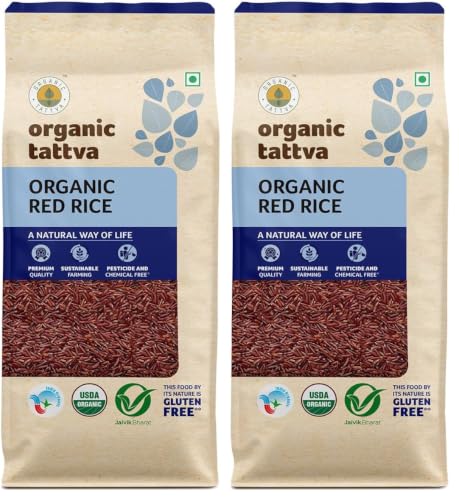 Image of Organic Red Rice Organic 1 KG | Natural Unpolished Lal Chawal | Rich in Iron, Fiber & Antioxidants | Gluten-Free Grocery Staple | No Additives (Pack of 2)