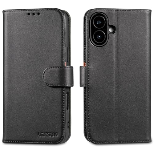 Coque iPhone 16 Plus LENSUN en cuir avec blocage RFID anti-piratage
