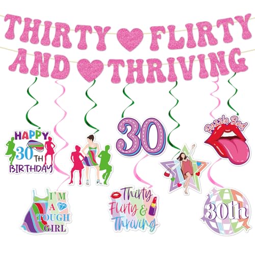 Aposwow Thirty Flirty Thriving Banners Swirls Birthday Party Decor 10PCS
