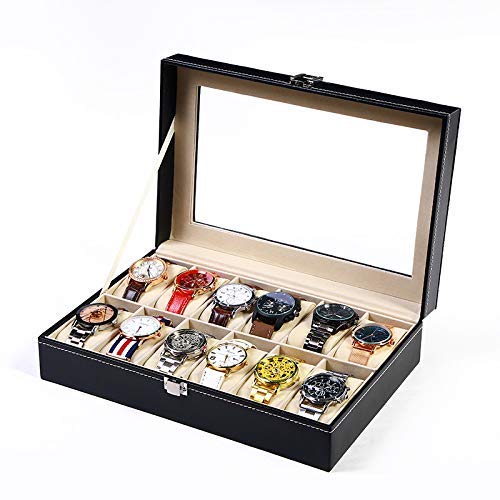 Clixera 12 Slot Watch Box Organizer - Watch Storage Holder and Display Collection Box with Transparent Glass - Watch Case Organiser for Men and Women - Black (B0CBG247BD) Amazon Price History, Amazon Price Tracker
