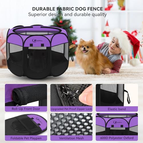 Image of Siedihit Dog Playpen, Puppy Pet Playpen, Dog Crate Tent Cage Indoor /Outdoor, Portable Pop Up Dogs Kennel Playpen with Carrying Case for Dogs /Cats /Rabbits, Purple, Medium