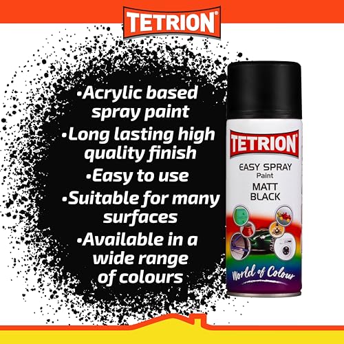 Image of Tetrion Easy Spray Paint - Matt Black 13.5 fl oz -All-Purpose Fast Drying Acrylic Spray for Wood, Metal, Plastic, Ceramic & More, Smooth Base Coat - Indoor & Outdoor Use, 13.5 Oz