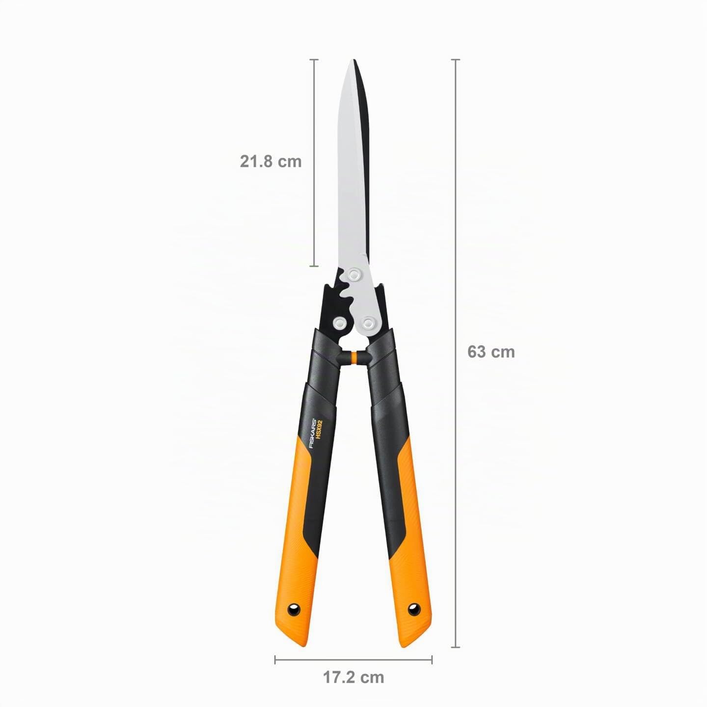 Fiskars Cisaille à haie, Système à crémaillère PowerGear X, Revêtement antiadhésif, Lames en Acier, Longueur: 63 cm, Noir/Orange, HSX92, 1023631