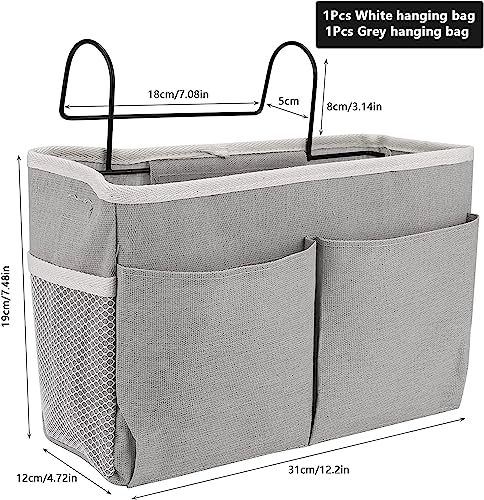 Fuzfaer Bedside Storage Organizer,2pack Bedside Caddy with Fixed Straps and Water Bottle Holder or Home, College, Dorm, Bunk/Hospital Bed, Crib Bed Rails (White,Gray)