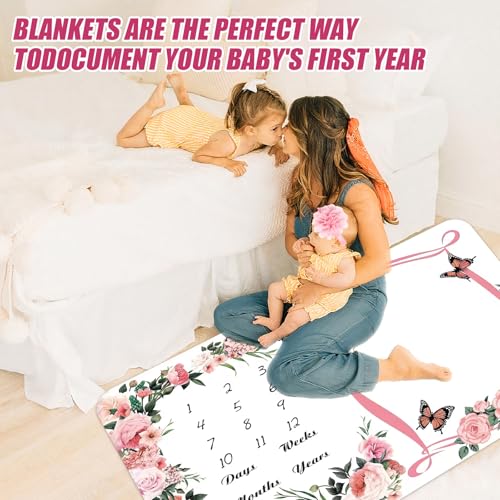 Image of Milestone Blanket for Baby Girl (Pink 60x40 Inches), with Photo Aid Frame, Saliva Towel, Erasable Writing Board, Hair Band, Documenting Growth。