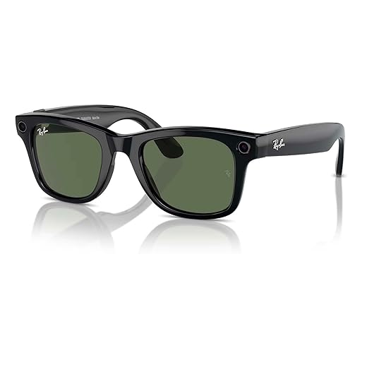 Ray-Ban Meta (Gen 1), Wayfarer, Shiny Black | Smart AI Glasses for Men, Women — 12 MP Ultra-Wide Camera, Open-Ear Speakers for Audio, Video Recording and Bluetooth — Green Lenses — Wearable Technology