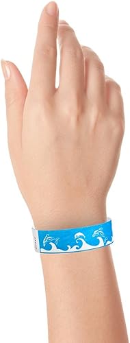 Miniatura 4 de WristCo Blue Dolphins Tyvek pulseras para eventos, 500 unidades, cómodas pulseras de papel resistentes a desgarros, pulseras de identificación
