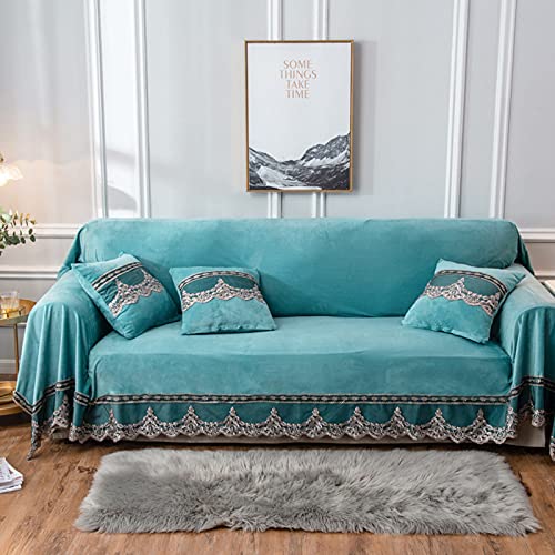 Jete de canape velours cristal vert 200x350cm protège de l'hiver