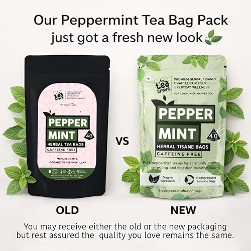 Image of the tea trove Herbal Peppermint Tea Bag Organic-40 Caffeine Free Pepper Mint Tea Bags -Steep Hot Or Iced, 40 Gram,Pack Of 1