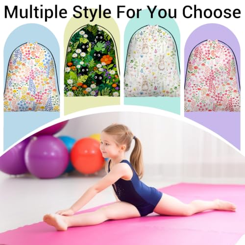 Image of Cat Storage Bag With Drawstring Green Leaves Pouch Outdoor Hiking