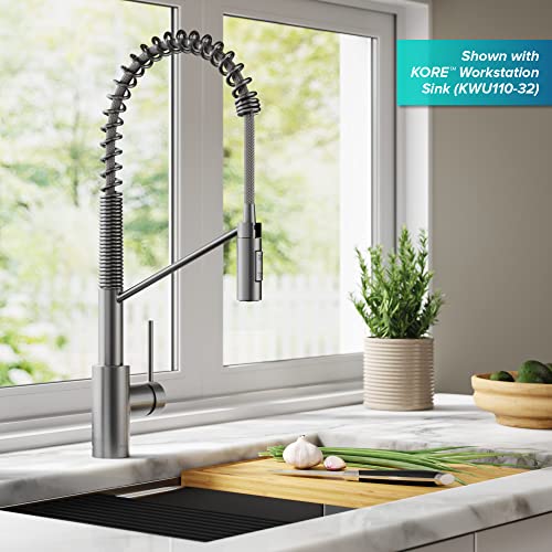 Image of KRAUS Oletto Commercial Style Single Handle Pull Down Kitchen Faucet with QuickDock Top Mount Installation Assembly in Spot Free Stainless Steel, KPF-2631SFS