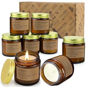 Scented Candles Gift Set 8 Pack 3.5 Oz Soy Wax Jar Candles Aromatherapy for Her with Rose, Teakwood, Amber, Mint Grapfruit Home Fragrance Relaxing Candles Gift for Lover Women Mum Wife Mother’s Day