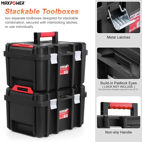 MAXPOWER 16-inch Stackable Tool Box, with Metal Latches, Removable Tray by MAXPOWER - Used condition - Image 3