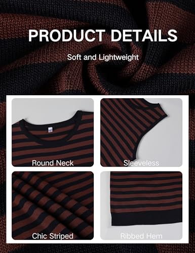 Image of Hongsui Women's Striped Color Block Sweater Vest Ribbed Knit Tank Tops Oversized Crewneck Pullover