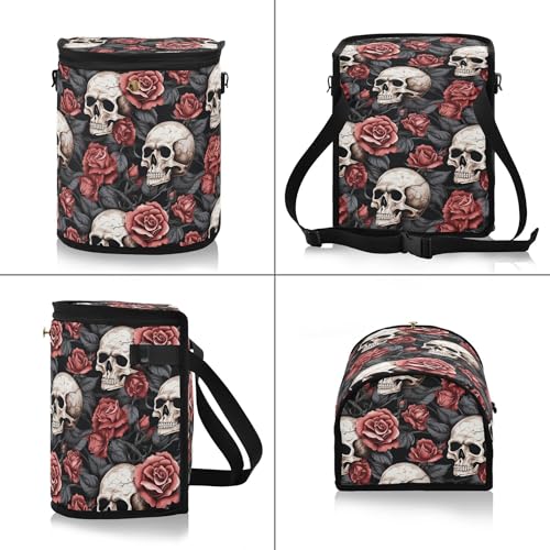 Image of MNSRUU Car Trash Can with Lid, Gothic Skull and Flower Car Trash Bag Hanging Organizers and Storage for Front Back Seat, Leak-Proof Trash Bin
