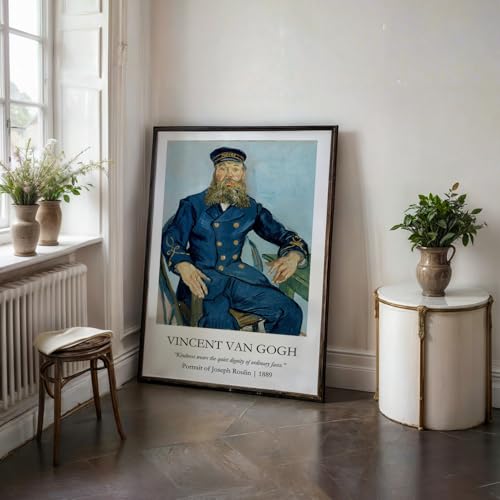 Image of Waltractive Vincent Van Gogh Paintings Framed Poster with Beautiful Quotes - Available in 33x22 and 48x33 CM - Classic Art Poster with sleek Black Frame - Elegant Home and Office Decor (Portrait of Joseph Roulin, 9x13 Inch, Framed)