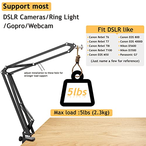 Lentok Overhead Dslr Camera Mount With Ring Light, Heavy Duty Desk Camera Stand For Canon Nikon Sony Fuji Slr Mirrorless Cam, Articulating Arm Tripod For Live Streming Video Recording Photography #TOP3