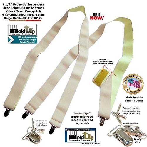 Holdup Suspender Company Hidden Undergarment X-back Beige Suspenders with No-slip Silver Clips - Thumbnail 6