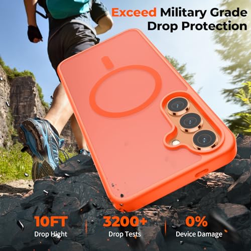 Image of SUPFINE Magnetic for Samsung Galaxy S24 Case / S25 Case with Screen Protector, (Built-in Magnets) (Military Grade Drop Protection) Slim Translucent Shockproof Phone Case,Orange
