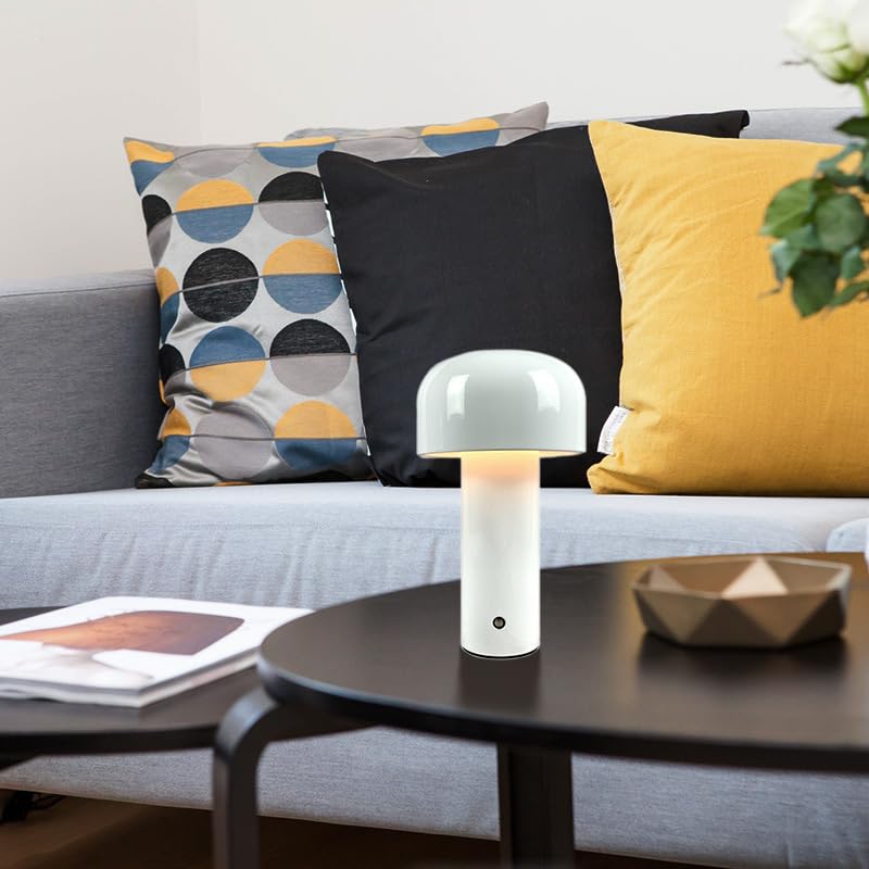 Tnfeeon Lampada Da Tavolo A Fungo Gialla - Ricaricabile Con Tre Colori Regolabili E Touch - Per Camera Da Letto, Comodino, Scrivania