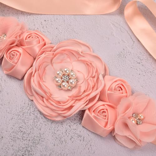 Maternity Sash Belt with Flowers Pearls for Wedding Bride/Baby Shower Dress Baby Girl Dresses Party Shower Birthday3