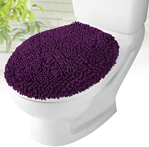 MAYSHINE Plush Shaggy Standard Toilet Seat Lid Cover (Plum) | Fuzzy Chenille Microfiber, Fluffy Soft Absorbent - Machine Washable Cushion | No More Cold or Wet Seats