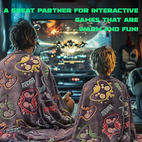 Image of Birthday Gifts for Boys Age 8-15, Gamer Gifts for Men Boys Teen, Glow in The Dark Gaming Blanket, Game Controller Throw, Gaming Room Decor, Gamer Dad Graduation Presents for Teens 50 inchx60 inch