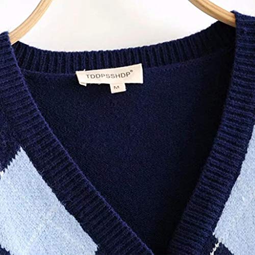 Womens Sweaters,for Women Long Sleeve Sweater Cardigan Vintage Rhombus Pattern V-Neck Coat Button Down Knitted Crop3