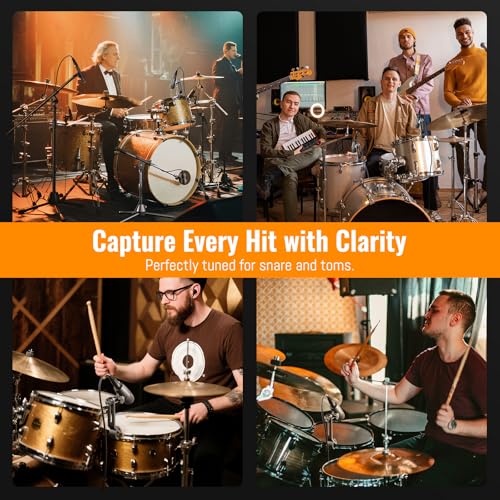 Image of Phenyx Pro PDM34 Snare Drum Mic, Cardioid Dynamic Microphone with Clip-on Microphone Clamp, Integral Stand Mount, and Long-Lasting Metal Housing