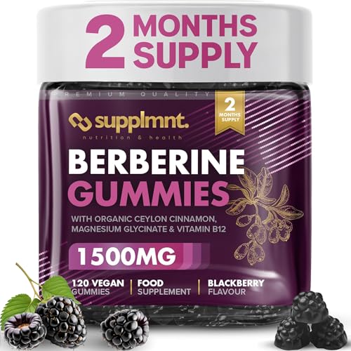 Supplmnt. Berberine Gummies - 2 Months Supply, 1500mg Berberine with 1000mg Ceylon Cinnamon, 2.4mg Vitamin B12 & 400mg Magnesium Glycinate - Powerful Metabolism & Immune Support Supplement BlackBerry