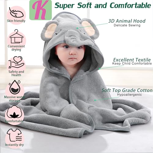 Image of Baby Hooded Towels 4 Pack Unisex Bath Essentials 31.5x31.5 in Coral Fleece Super Soft Absorbent Baby Towels Newborn Necessities Gift Baby Stuff Towel with Hood for Boy, Girl, Babies, Toddlers