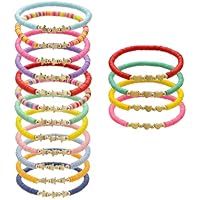 ZPSCXQ 16 Pcs Soft Clay Stretch Bracelets for Girls, Colorful Party Bag Fillers for Kids, Friendship Bracelets for Teens, Adjustable Wristbands for Birthday Party Favors, Princess Theme Gifts