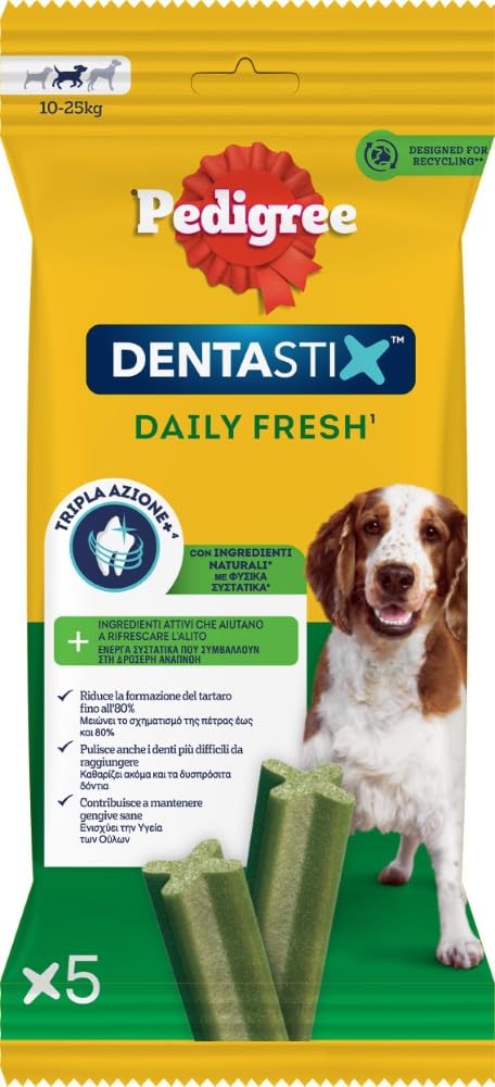 PEDIGREE DENTASTIX Fresh Snack quotidiani per cani taglia media, 14 Confezioni da 5 pezzi