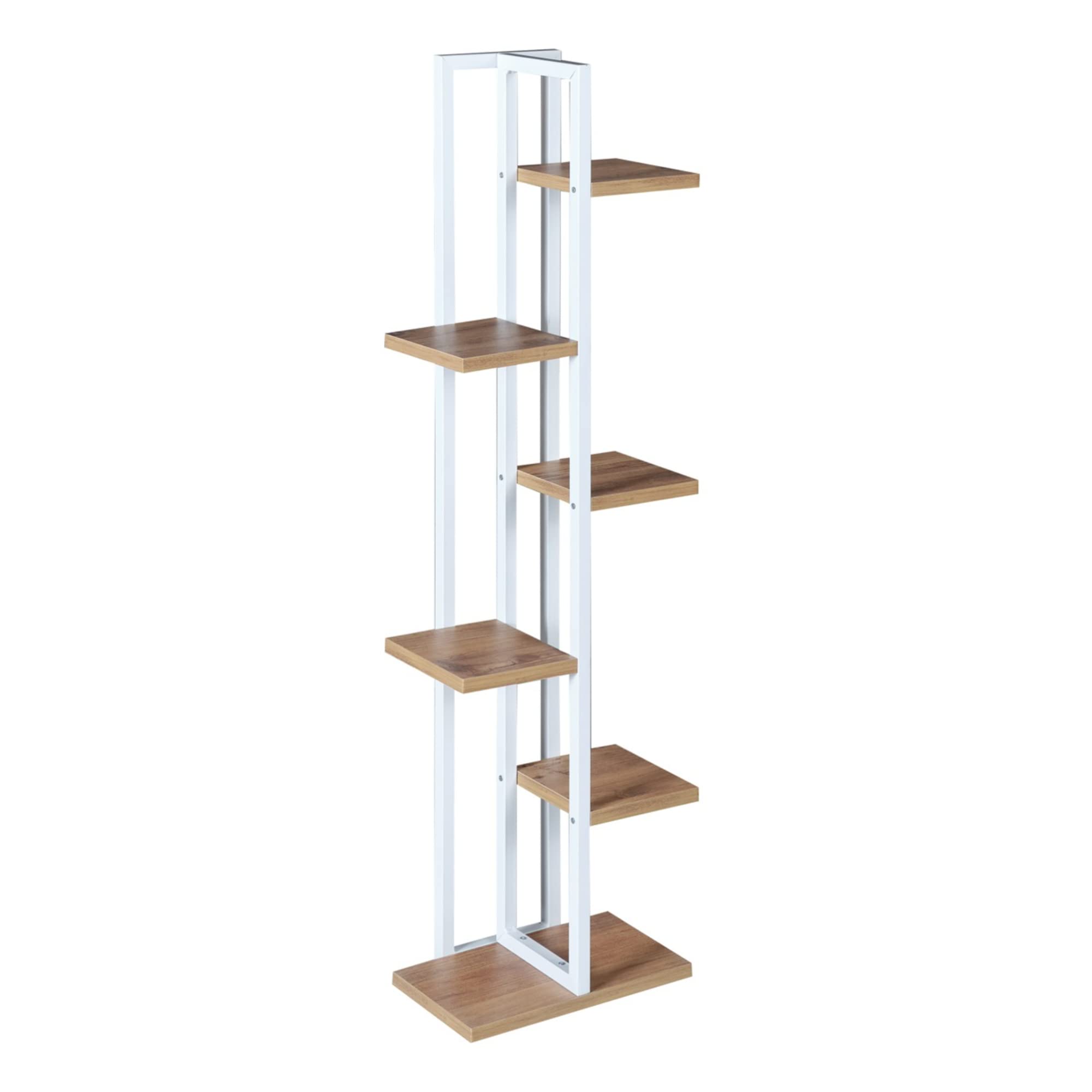 [en.casa] Support de Plantes à 6 Niveaux de Rangement Étagère à Fleurs Polyvalente Panneau de Particules Métal 120 x 34 x 21 cm Effet Noyer Blanc