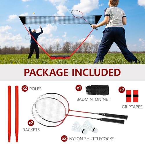 FBSPORT Portable Badminton Set with Net, Foldable Badminton Net with 2 Badminton Rackets 2 Shuttlecocks Griptape 10x5 ft Net Storage Base, Badmintons Set for Backyard, Red by FBSPORT - Image 7