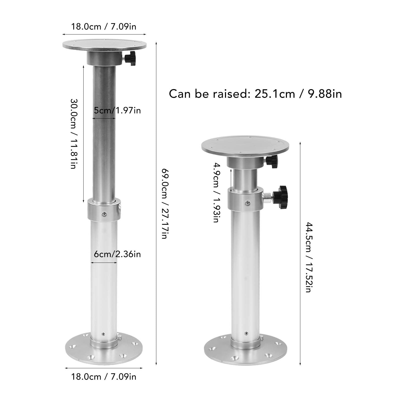 Gamba del Tavolo per Camper, Gamba del Piedistallo del Tavolo 445-690 Mm Rotazione Regolabile a 360 ° in Lega di Alluminio per Yacht per Camper