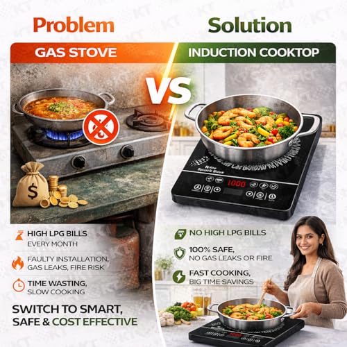 Image of DRUMSTONE 2000W Induction Cooktop | Fast Heating Electric Stove | Energy Efficient Touch Control | Portable Cooktop with Auto Shut-Off & Safety Lock for Home Kitchen Travel ( 5 Years Warranty )