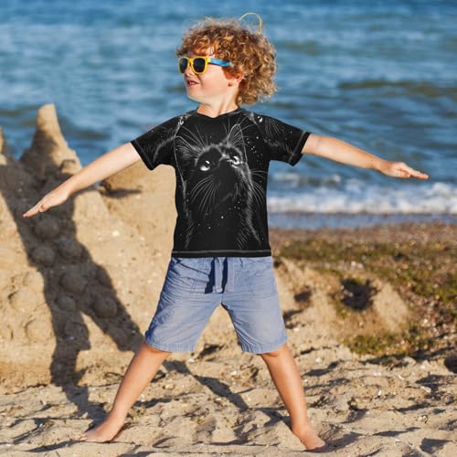 Kids Swimsuit Black Cute Cat Funny Sunscreen T-Shirts Swimwear Sets UPF 50+4