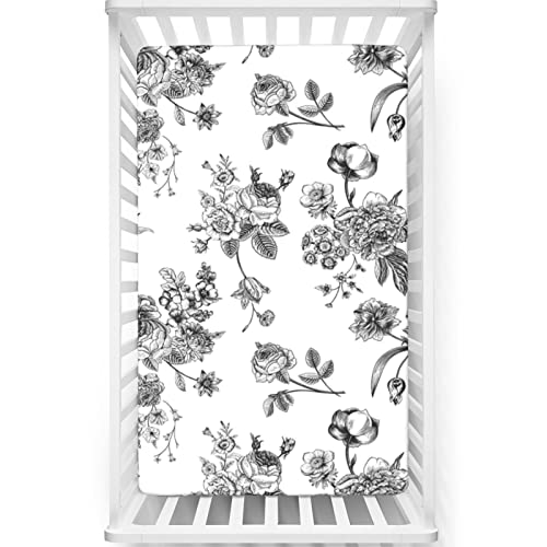 Black and White Themed Fitted Crib Sheet,Standard Crib Mattress Fitted Sheet Ultra Soft Material - Great for Boy or Girl Room or Nursery,28“ x52“,White Black