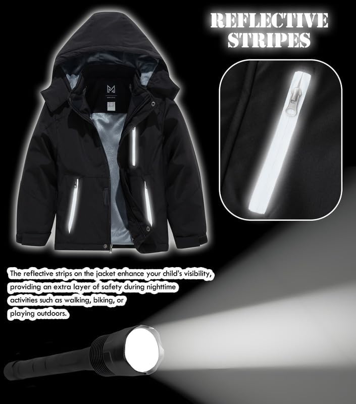 KVE Boys' Waterproof Ski Jacket Outdoor Recreation Thick Winter Coat Hooded Raincoats - Image 3