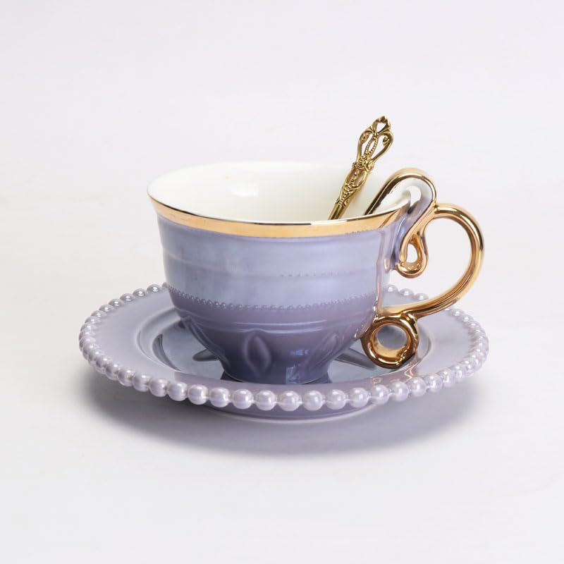 Set di tazze e piattini da caffè e tè in ceramica set di tazze da caffè e piattini in ceramica viola piatto per tazza da latte e succo regalo di compleanno per ufficio e casa