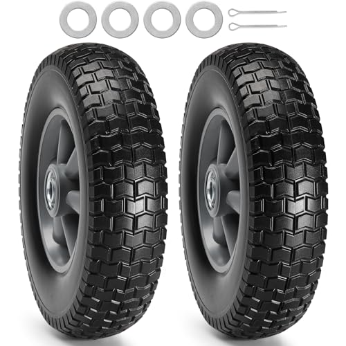 (2-Pack) VEVOR 10' x 2.5' Solid Rubber Tires and Wheels, 10 inch Flat Free Tubeless Tires and Wheels with 5/8' Axle Bore Hole, Offset Hub - Perfect for Hand Truck, Utility Cart, Dolly, Garden Trailer