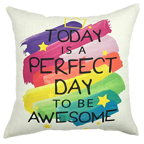 YOUR SMILE Perfect Day Cotton Linen Square Decorative Throw Pillow Case Cushion Cover 18x18 Inch(45CM*45CM) (YS050609)