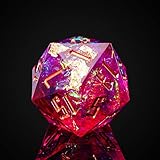 Photo Gallery cusdie dado dnd singolo d20 con bordi affilati e inclusioni di pellicola glitterata, 20 dadi d&d lati, dadi poliedrici artigianali da 33 mm, per giochi di ruolo mtg pathfinder (rosa rosso/b)