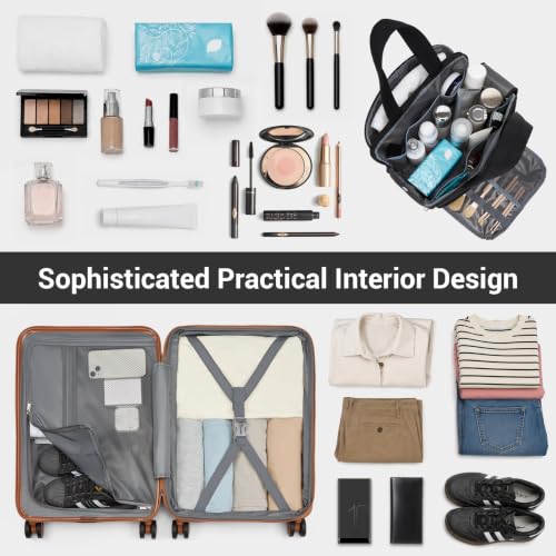 Image of Kono Carry On Luggage Sets 2 Piece, 20 Inch Expandable Hardshell Suitcase | 22x14x9 Airline Approved with Toiletry Bag, Lightweight PC+ABS, Spinner Wheels, TSA Lock, for 1-3 Days Trips, Black & Brown