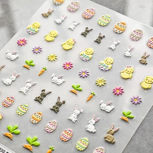 Image of Egg Rabbit Nail Stickers for Nail Art Colorful Nail Decals Easter Nail Stickers Self Adhesive Design Manicure Supplies Charm for Women Nails Art Decorations Accessories