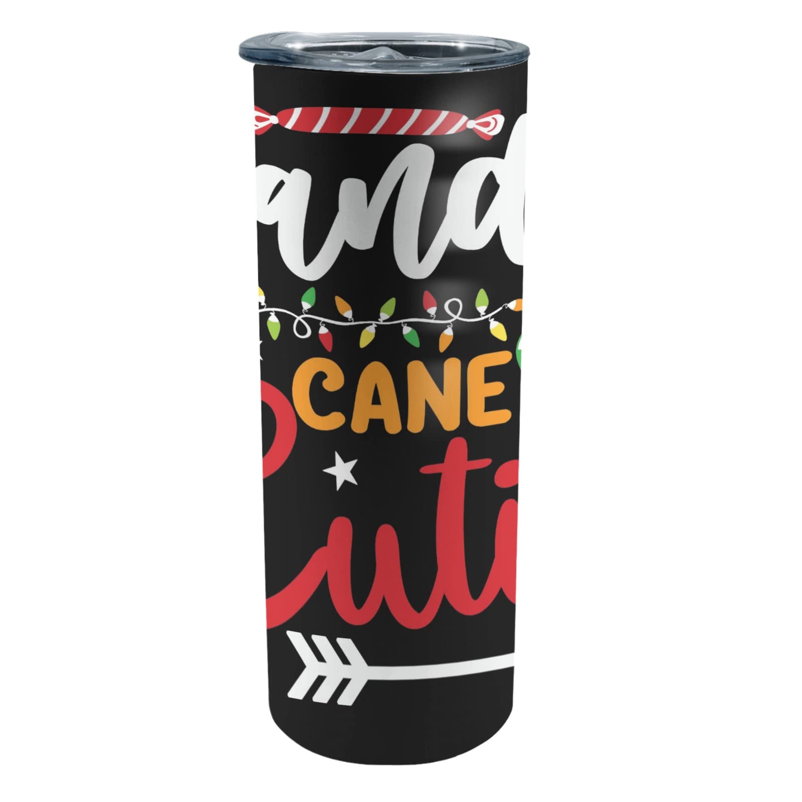 Stainless Steel Water Bottle Christmas Coffee Mug, candy canee cutiee Stainless Steel Water Bottles with Lid Stainless Steel Sippy Cups Quirky Metal Iced Coffee Cups Gifts for Family